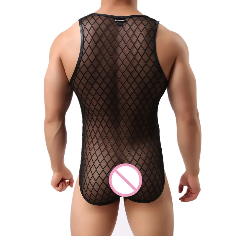 Сексуальное мужское нижнее белье сетчатые прозрачные комбинезоны Цельный боди