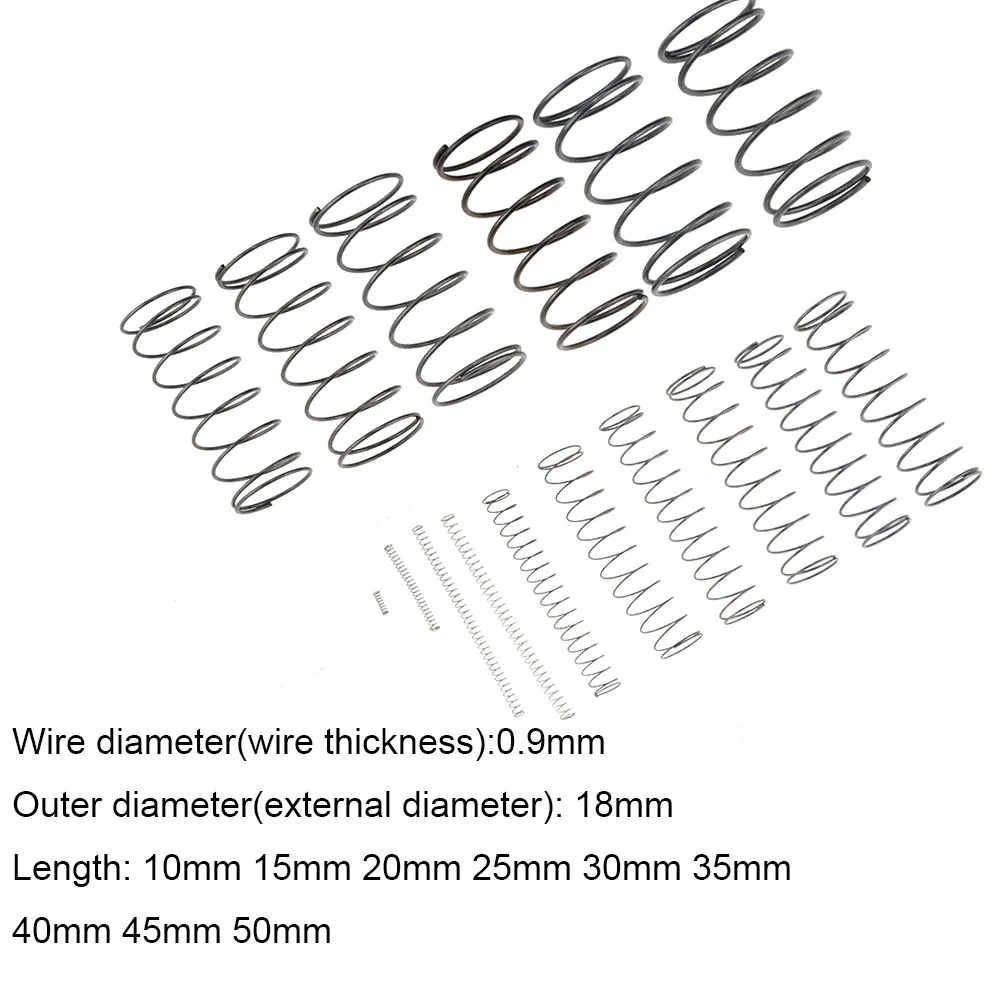 

10PCS 0.9*18*10-50mm Spring Steel Small Compression Release Mechanical Return Spring Pressure Spring OD 18mm 0.9x18x10-50mm