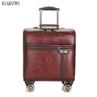 klqdzms 18 inch classic pu leather built in computer liner spinner rolling luggage business travel cabin rolling suitcase