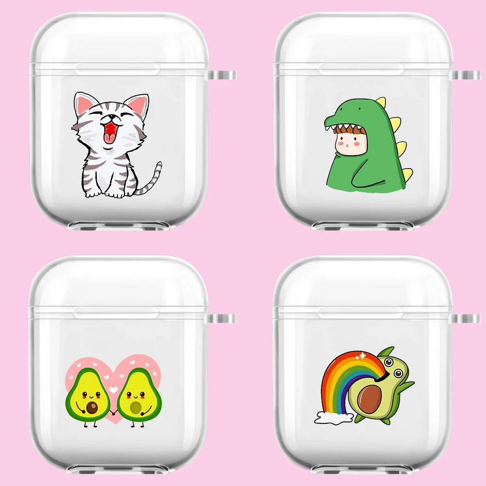 

Cactus dinosaur cartoon cute cat fashion Protective Headset Cover for AppleAirpods 1/2 Bluetooth Earphone Clear Case Headphone