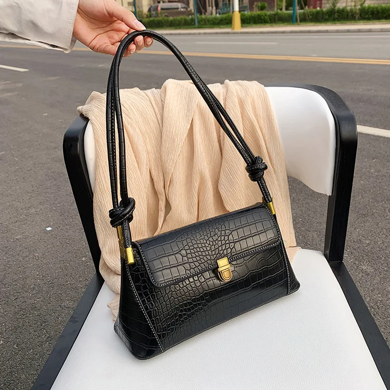 

Black Small Shoulder Bag For Women 2021 Fashion Solid Vintage PU Leather Designer Brand Luxury Baguette Bags Ladies Handbags