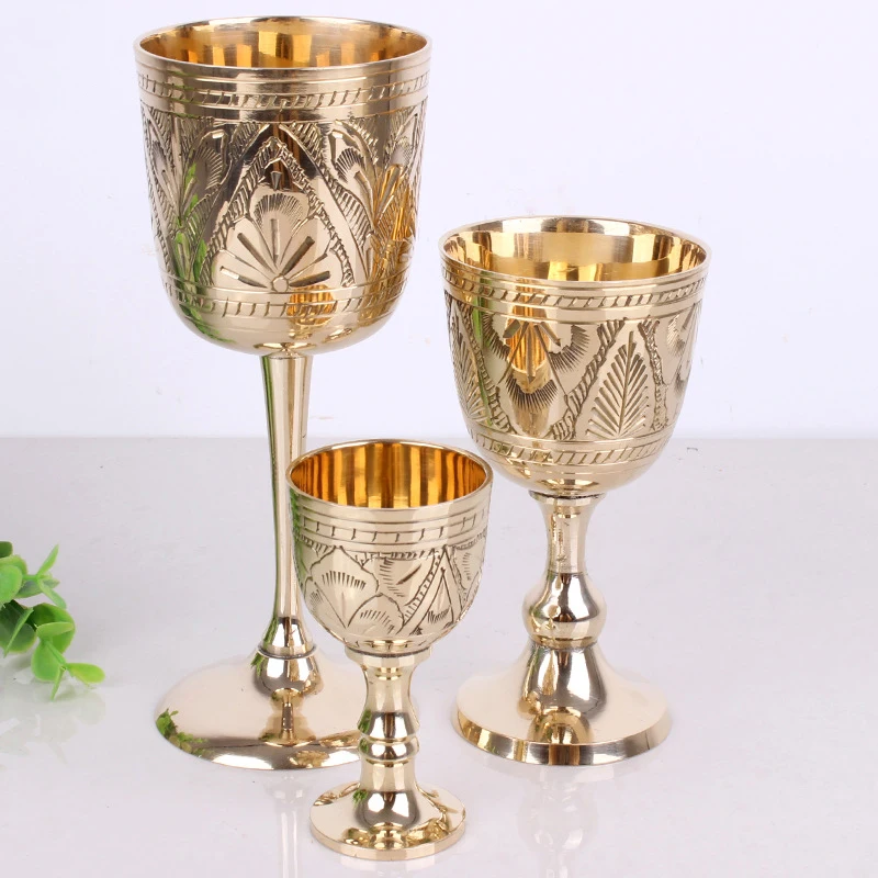 Европейский Банкетный латунный бокал из чистой меди винная чашка ручная резьба