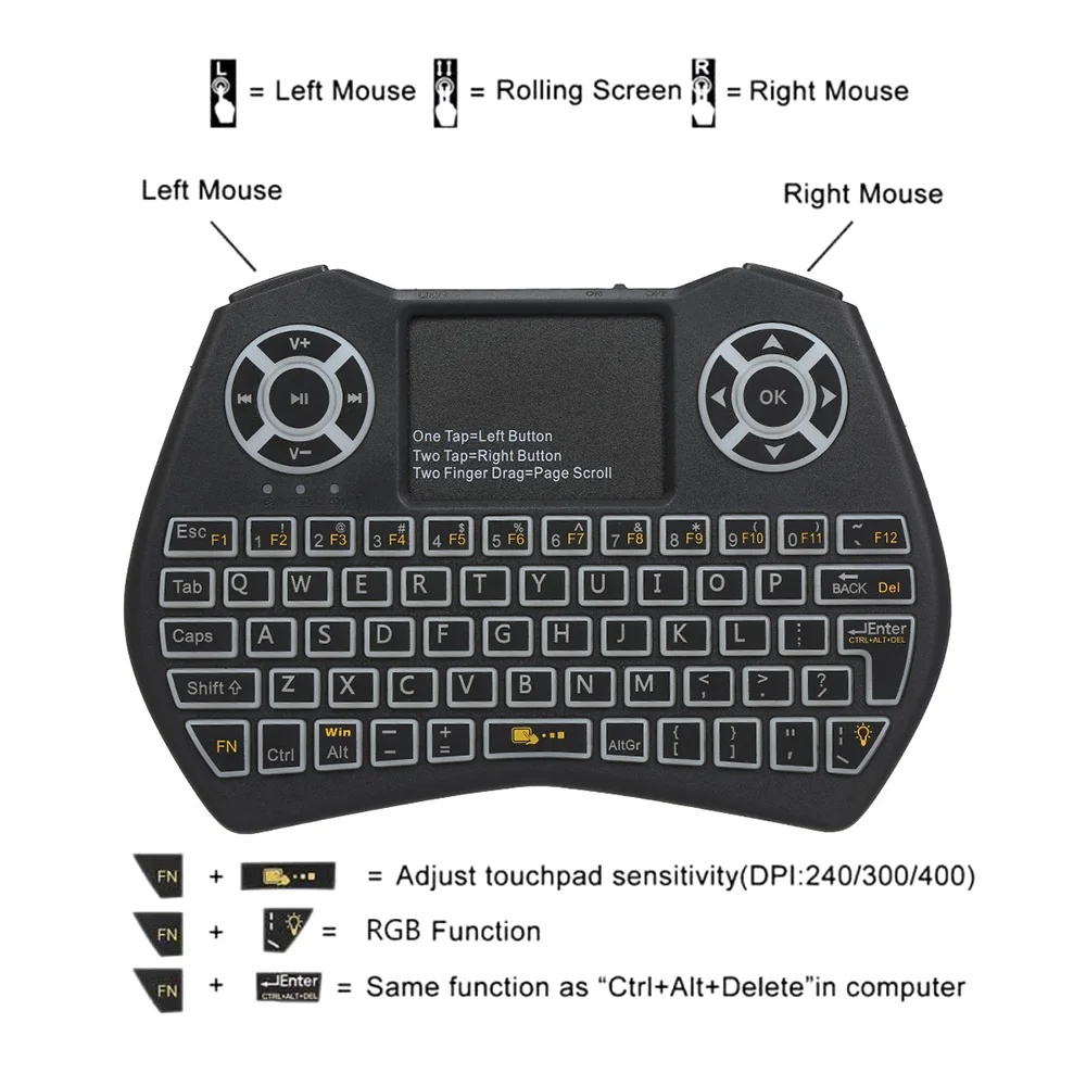 2 4 ГГц Беспроводной клавиатура 7 цветов Дистанционное Управление светодиодный с