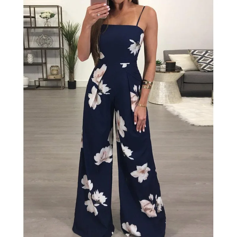 

Sell through Europe And the United States Summer Hot Print Open Back Strap Suspender Jumpsuit Pants Spot a Hair