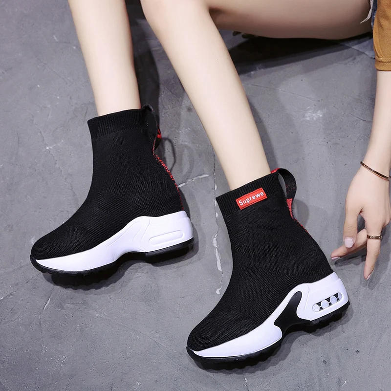 

Elevator Short Boots Women's Autumn and Winter 2019 New Martin Boots plus Velvet All-match Platform Socks Elastic Socks Shoes