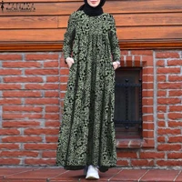 women retro printed long muslim dress zanzea vintage dubai abaya turkey hijab dress autumn sundress robe femme vestido kaftan