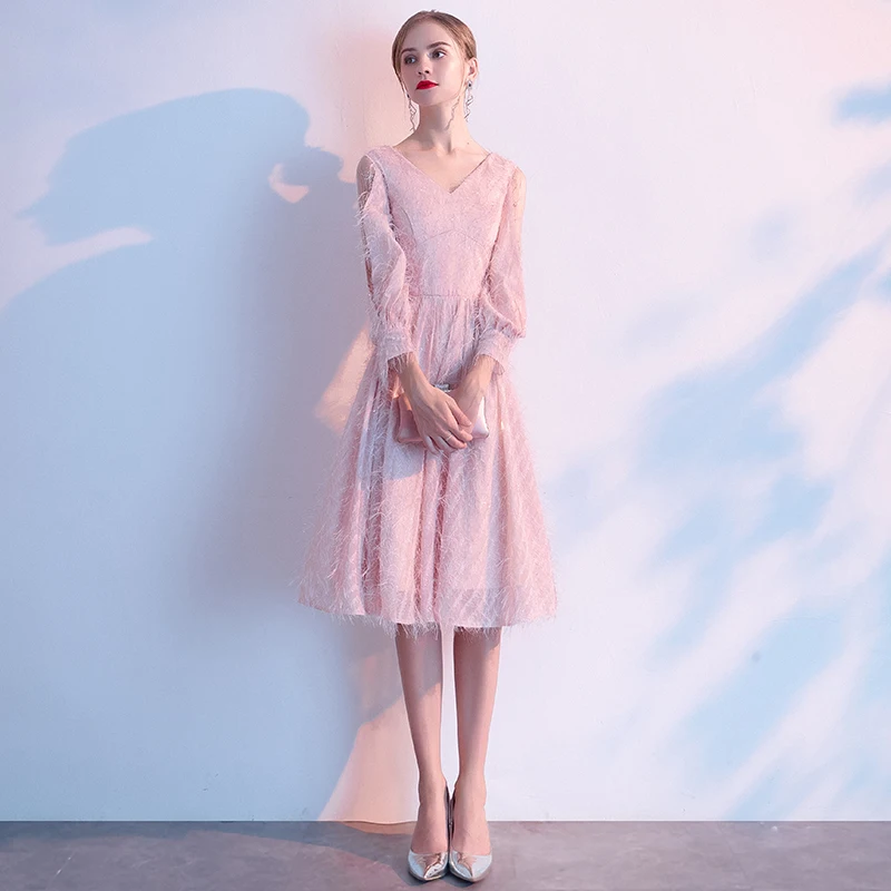 AE630 Robe de Soiree Courte розовое винтажное кружевное вечернее платье с v-образным вырезом Вечерние платья Vestido de Festa