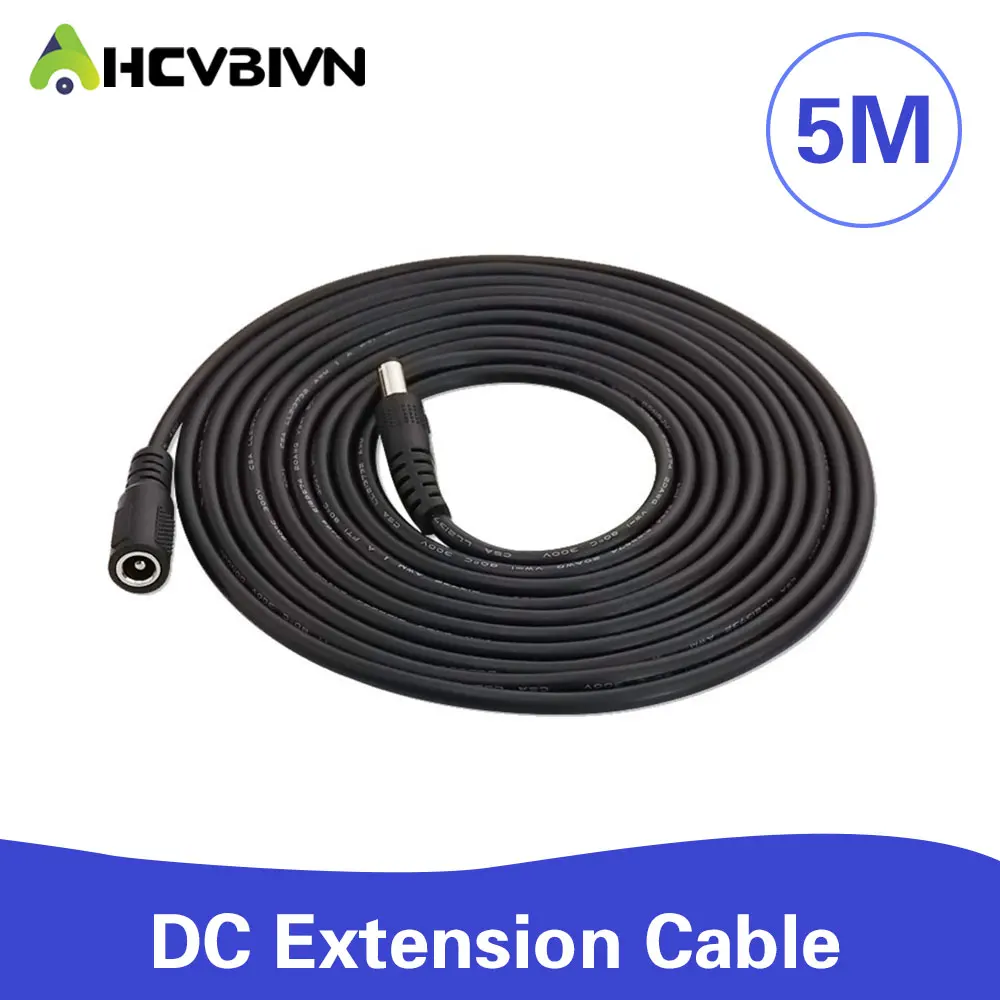 5 Meters DC 12V Power 5M Extension Cable 5.5mmx2.1mm DC Plug For CCTV Camera 12 Volt Extension Cord