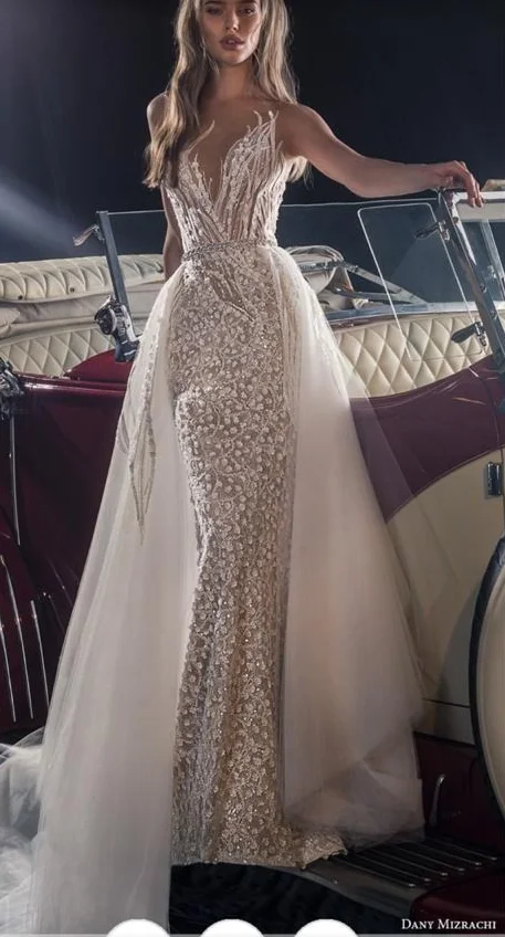 HA132 Saudi Arabia Romantic vestido de noiva Long Weding Gowns mariage Full Sleeves Bridal Dress Detachable Overskirt | Свадьбы и
