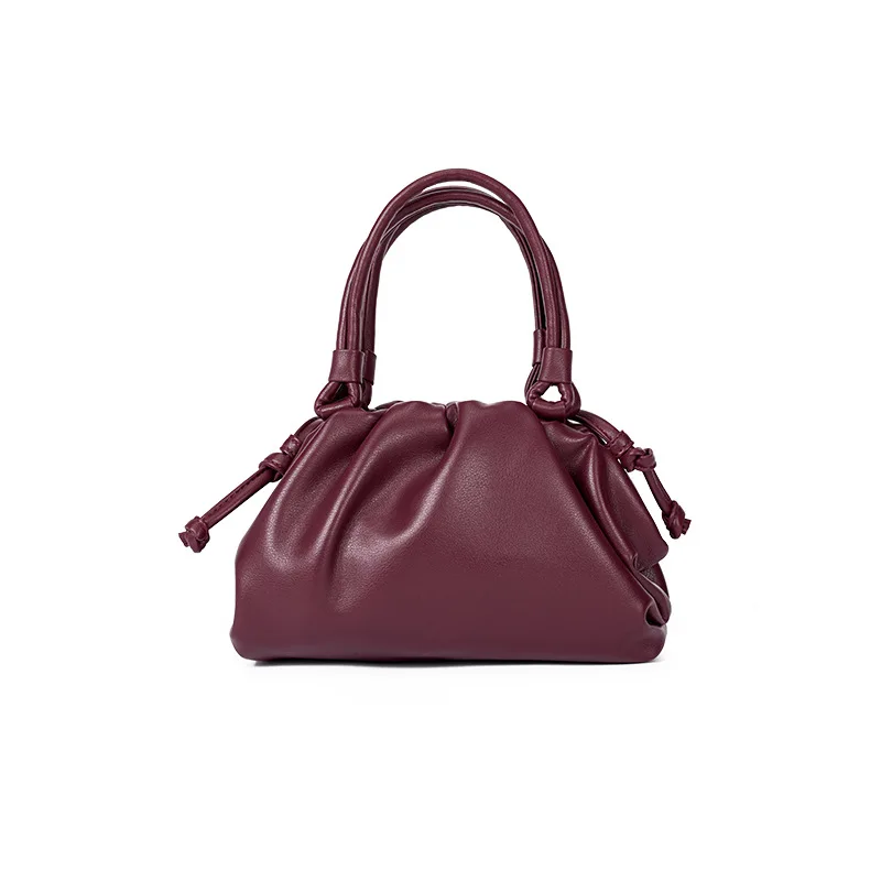 women handbag cowhide Shoulder bag fashion pleated cloud bag - Цвет: claret