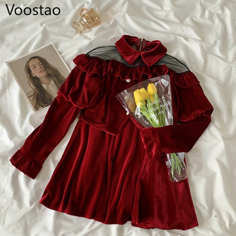 Женский бархатный костюм из двух предметов элегантный корейский предметов: топ с