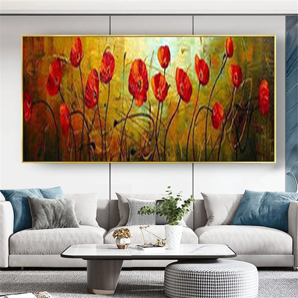 

Hand Painted oil Painting red tulip Wall Art Modern Living Room Wall Decor Flower Painting Large salon Canvas Painting decorate