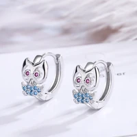 fanqieliu cute owl crystal jewelry gift girl real 925 sterling silver hoop earrings for women vintage fql21469