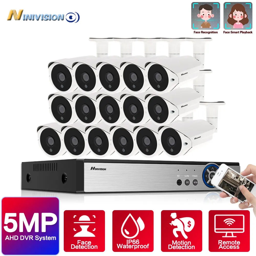 

Face Detection H.265 16CH 5MP DVR NVR Kit CCTV System outdoor Bullet AHD Camera 5MP P2P Video Security Surveillance Set