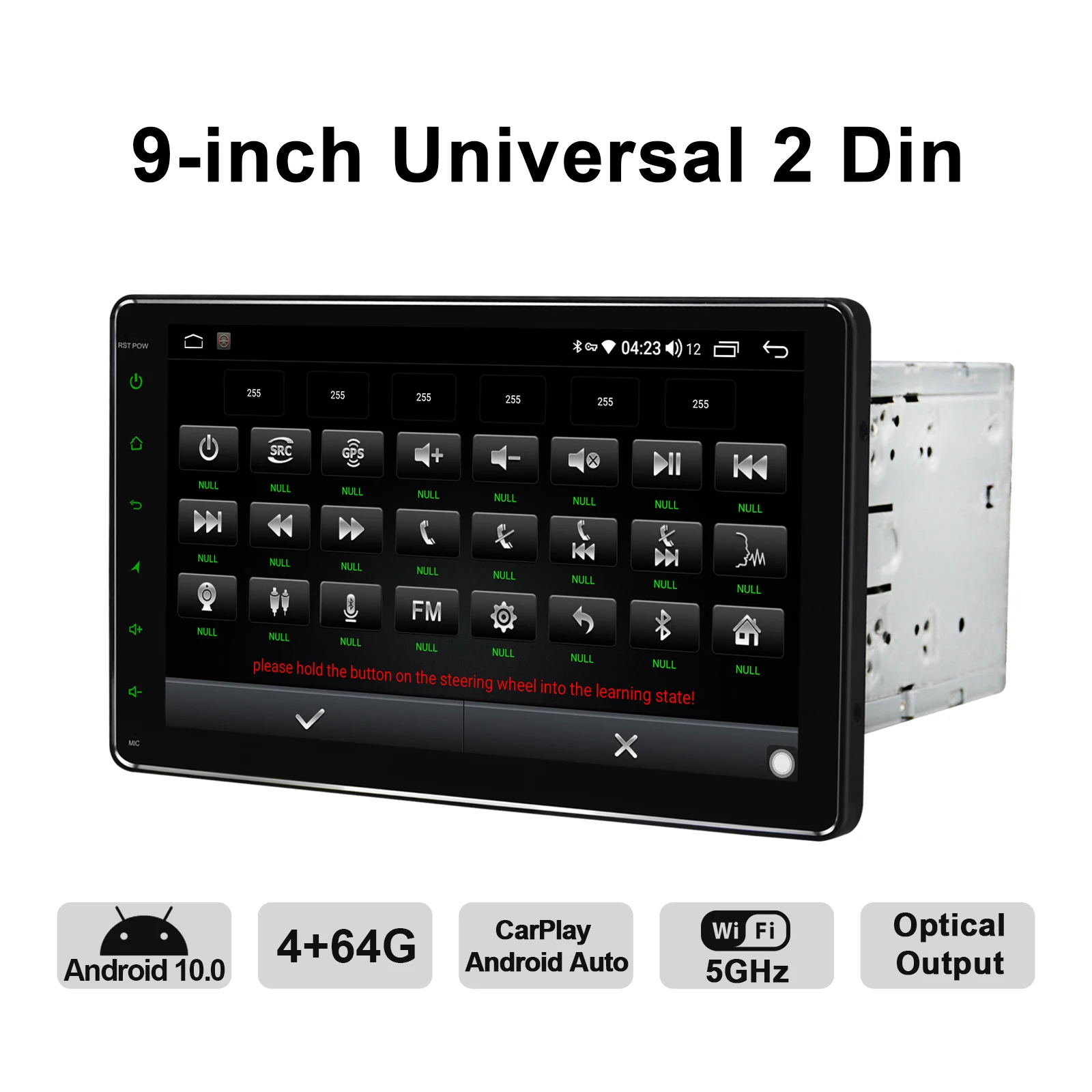 9 Inch Head Unit Android 10 Car Stereo Radio Multimedia Player GPS Navigation Universal Tape RecorderCarplay Steering Wheel TPMS