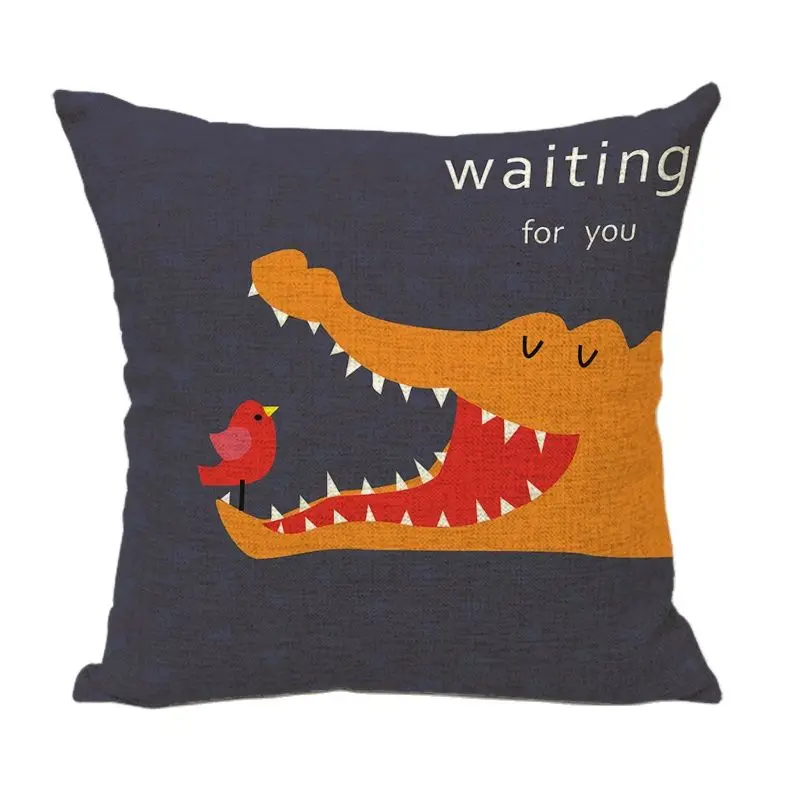 Чехол для подушки с рисунком крокодила и птицы гитара кролик домашний двор декор