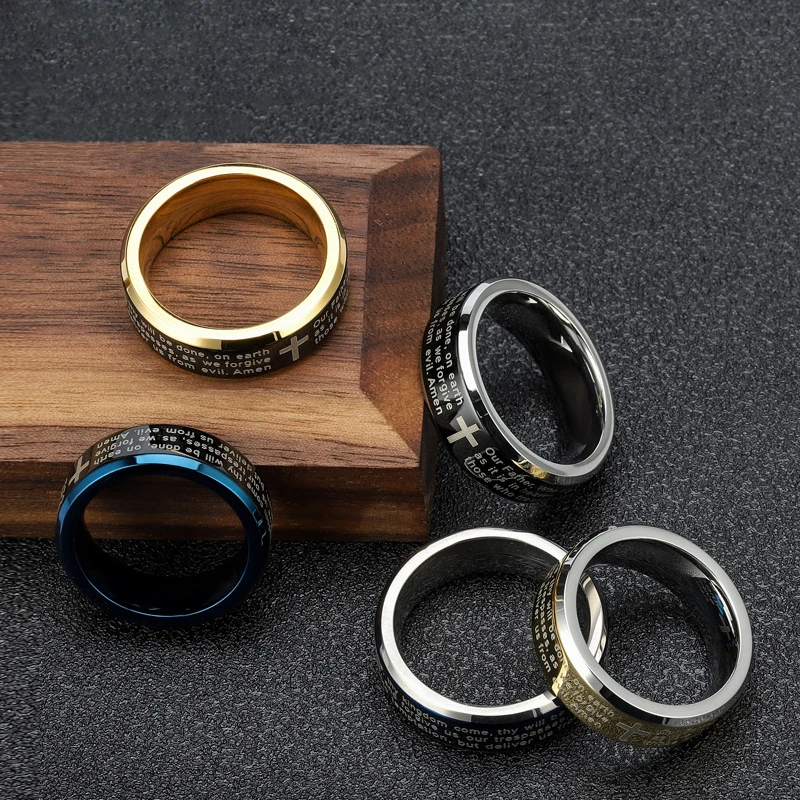 Модное гравированное Библейское кольцо с крестом Иисуса для мужчин в стиле хип