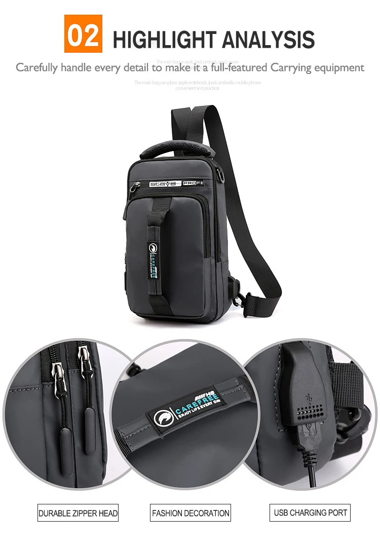 OZUKO New Multifunction Crossbody Bag for Men Chest Pack Sling&Double Shoulder Bag Male Waterproof Short Trip Messenger Bag