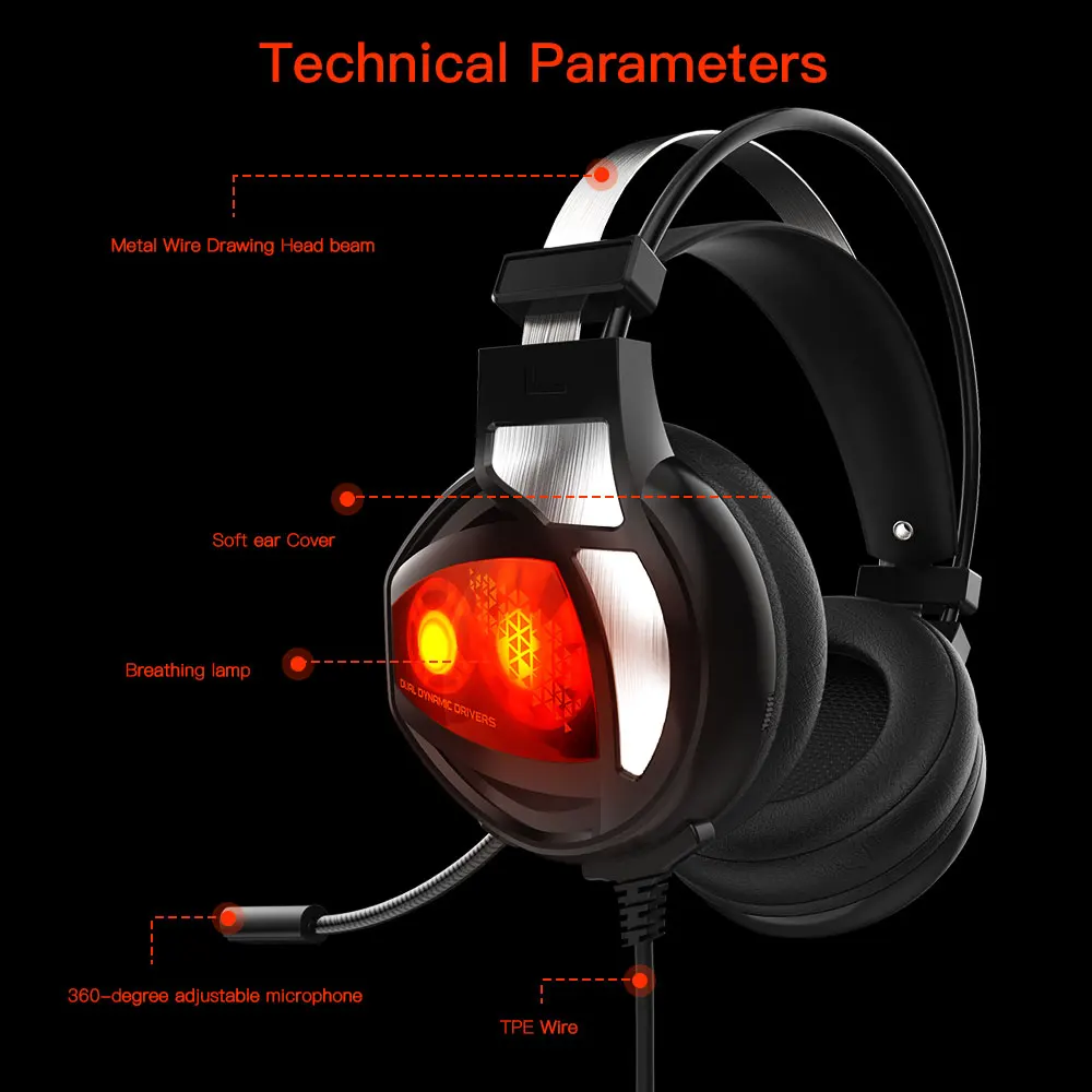 V9 USB 7.1 Stereo Wired Gaming Headphones LED Game Headset with Mic Voice Control For PS4 PC Laptop Computer Gamer Wired Headset