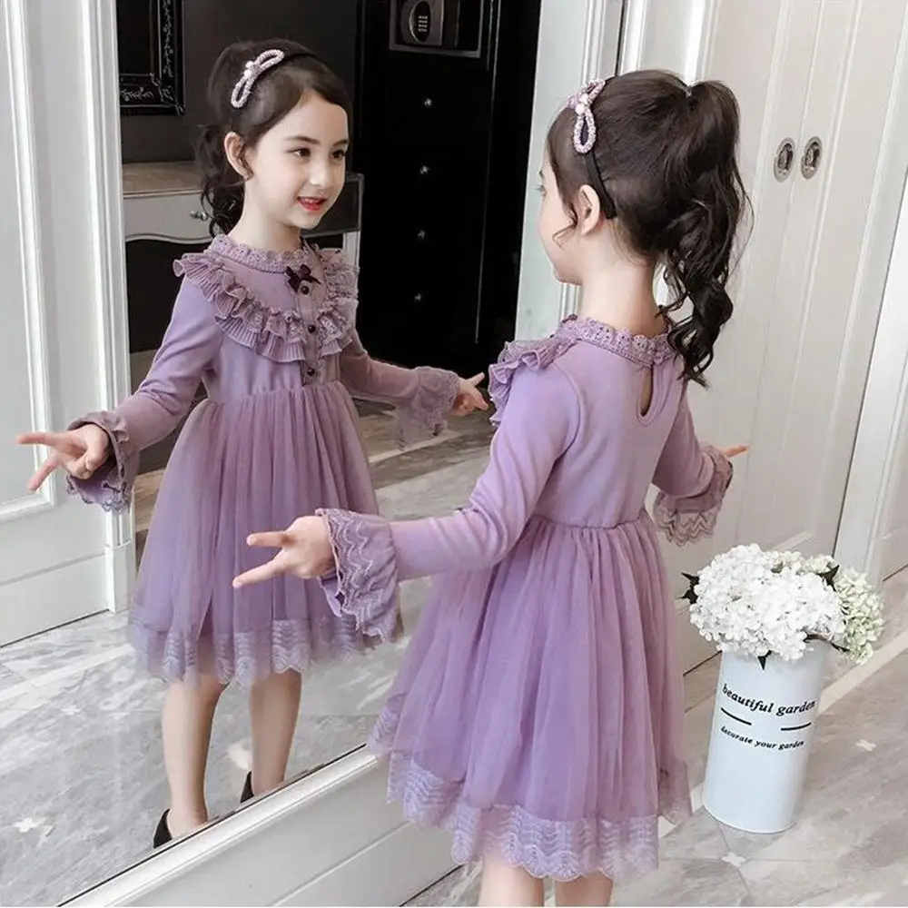 Winter Autumn Girls Dress Baby Toddler Long Sleeve Princess for Mesh Ruffle Party Dresses Kids Children Fall Clothes | Детская одежда и