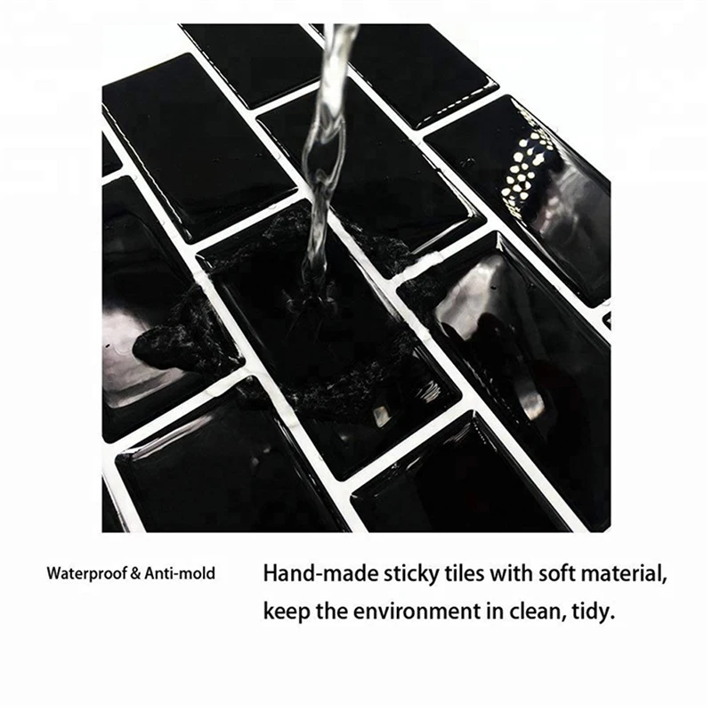 Самоклеящаяся 3D мозаичная Настенная Наклейка черного цвета для плитки метро |