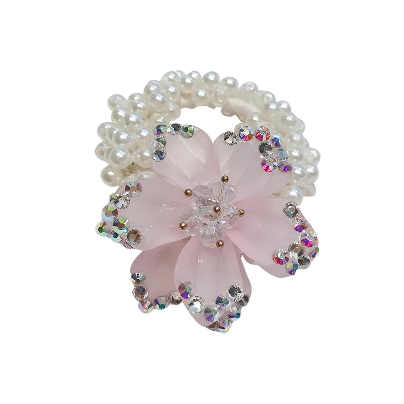 

Luxurious Women Scrunchies Hair Ties Elastic Rubber Band Girl Crystal Zircon Rose Flower Floral Korean Head Accessories 2021 New