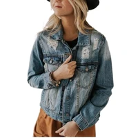 new fashion women denim jacket spring autumn coat full sleeve loose button jean jackets casual tops lapel wild loose outerwear