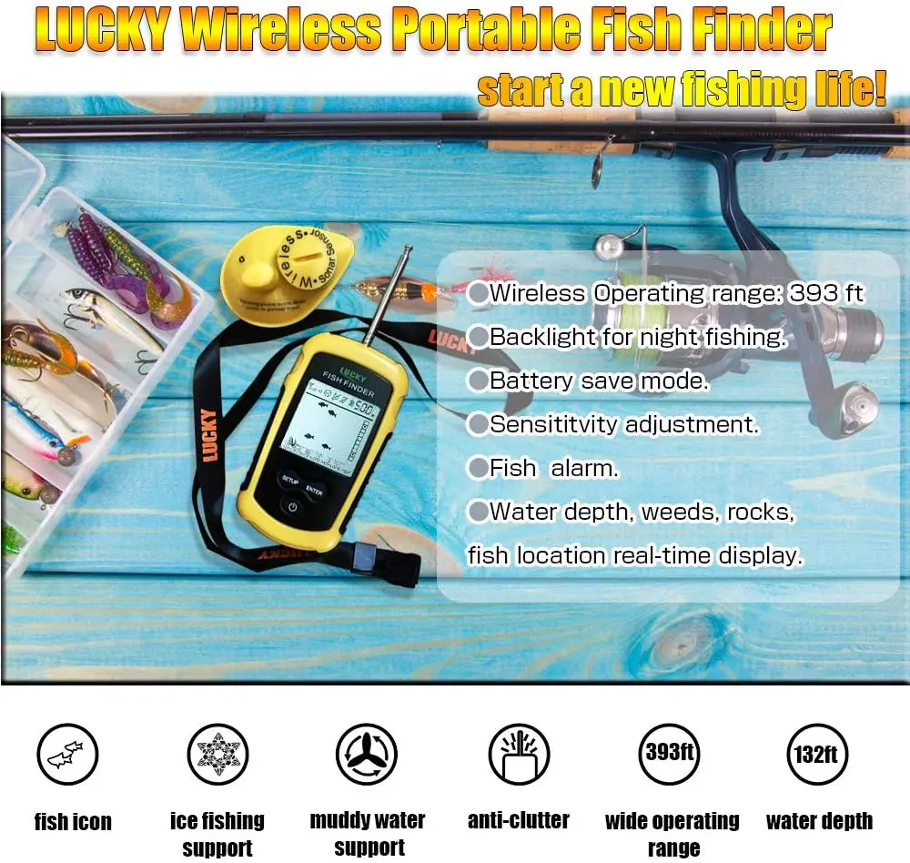 Счастливая Беспроводной Рыболокаторы каяк Портативный льда FFW1108 1Echo сонар эхолот