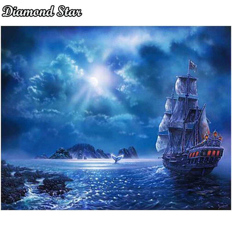 

DIY Square 5D Diamond Painting boat Scenery Cross Stitch Mosaic diamond embroidery Needlework Patterns Rhinestone paintings