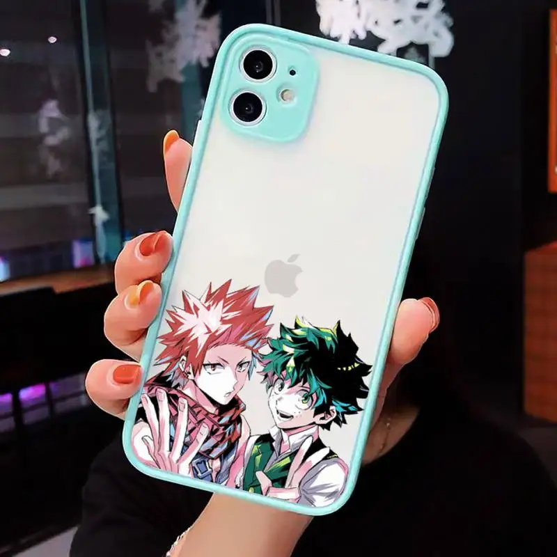 

My Hero Academia deku bakugou Boku Phone Case For iPhone 12 11 Mini Pro XR XS Max 7 8 Plus X Matte transparent blue Back Cover