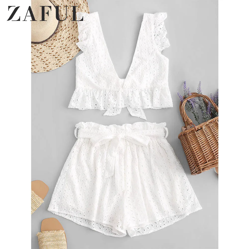 ZAFUL с люверсами глубоким поясом широкими штанинами шорты набор без рукавов