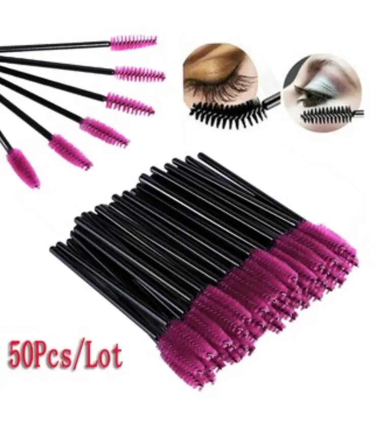Black Pink Brush 50 шт./упак. одноразовая щетка для ресниц тушь для ресниц палочки для кисти микро щетка-расческа для ресниц мотальные набор инструментов для макияжа - Handle Color: Black Pink Brush