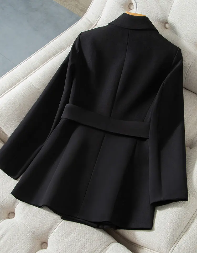 

Women Belt Slim Blazer High Quality White Blazers and Jackets Elegant Formal Business Spring Autumn Double Breasted Suit Coat