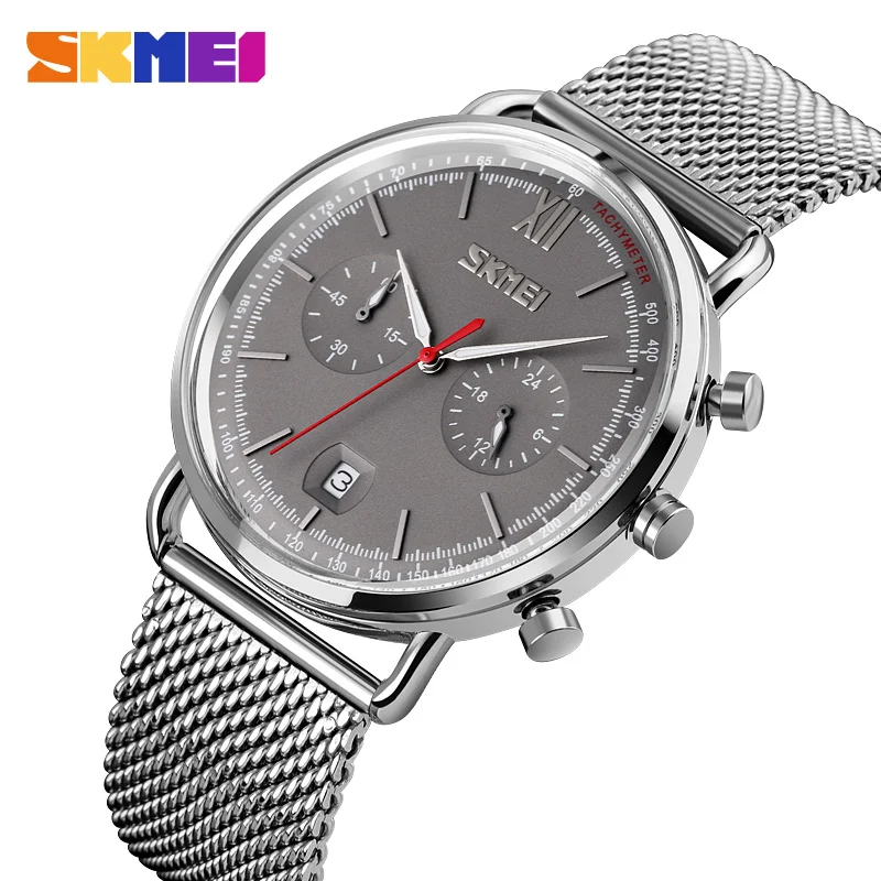 

Часы Skmei мужские наручные кварцевые с секундомером, модные роскошные водонепроницаемые из нержавеющей стали, с датой