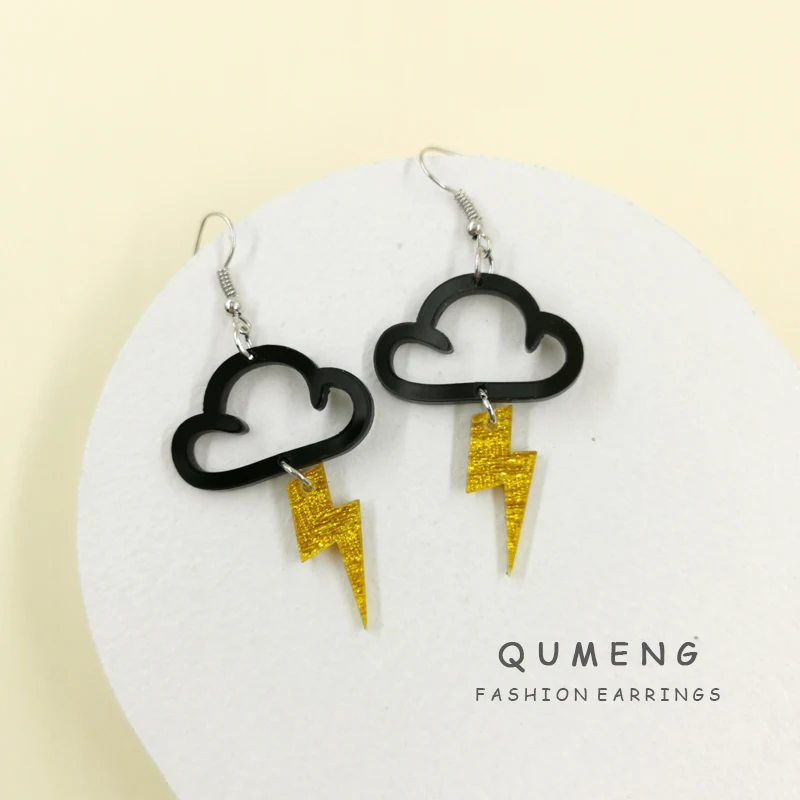 

QUMENG 2020 New Fashion Cute Cloud Lightning acrylic Drop Dangle Earrings for women Hot Charm girls party jewelry Gift