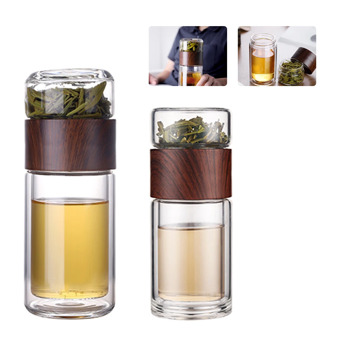 

Glass Water Bottle Double Wall Vacuum Bottle Tea Water Separation Glass Mugs Creative Drinking Cup 380ML 220ML Travel Car Kettle