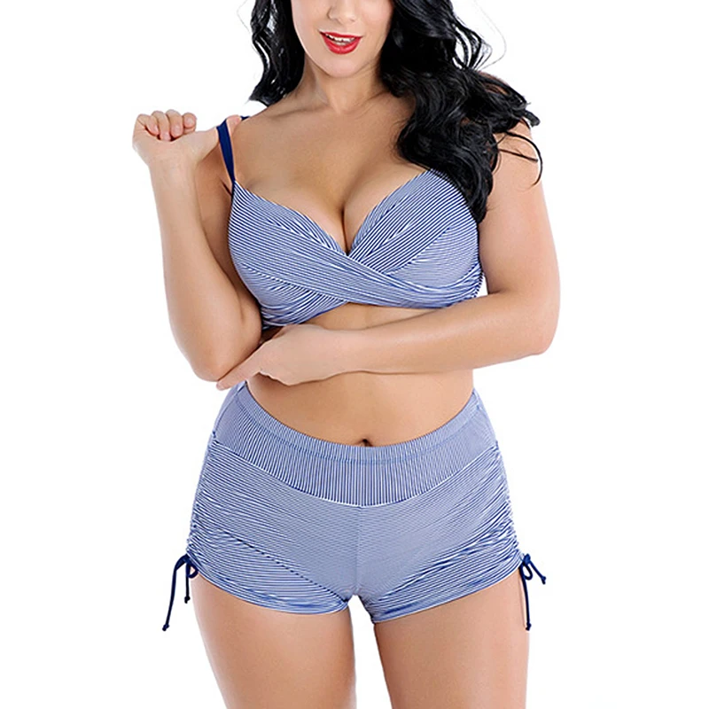 Размера плюс купальники женский купальник бикини с пуш ап и 2021 голубой в черно