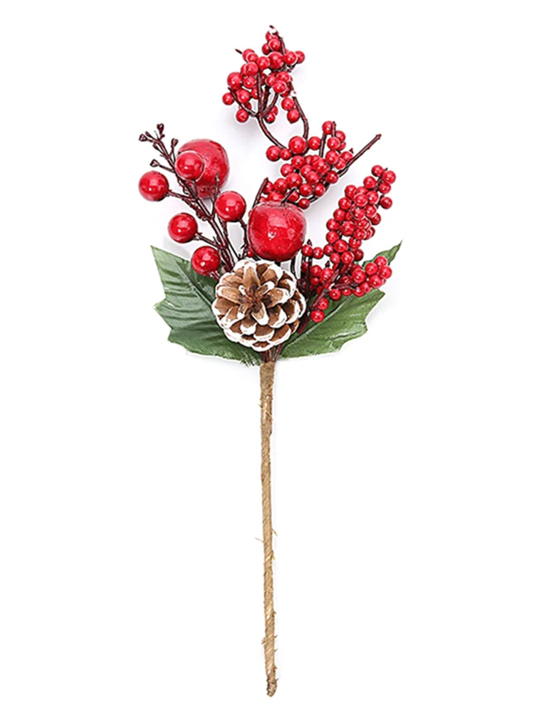

Christmas Decor Artificial Flower Stamens Pearl Branches Mixed Berry For Wedding Decoration DIY Pine Cone With Holly Fake Flower