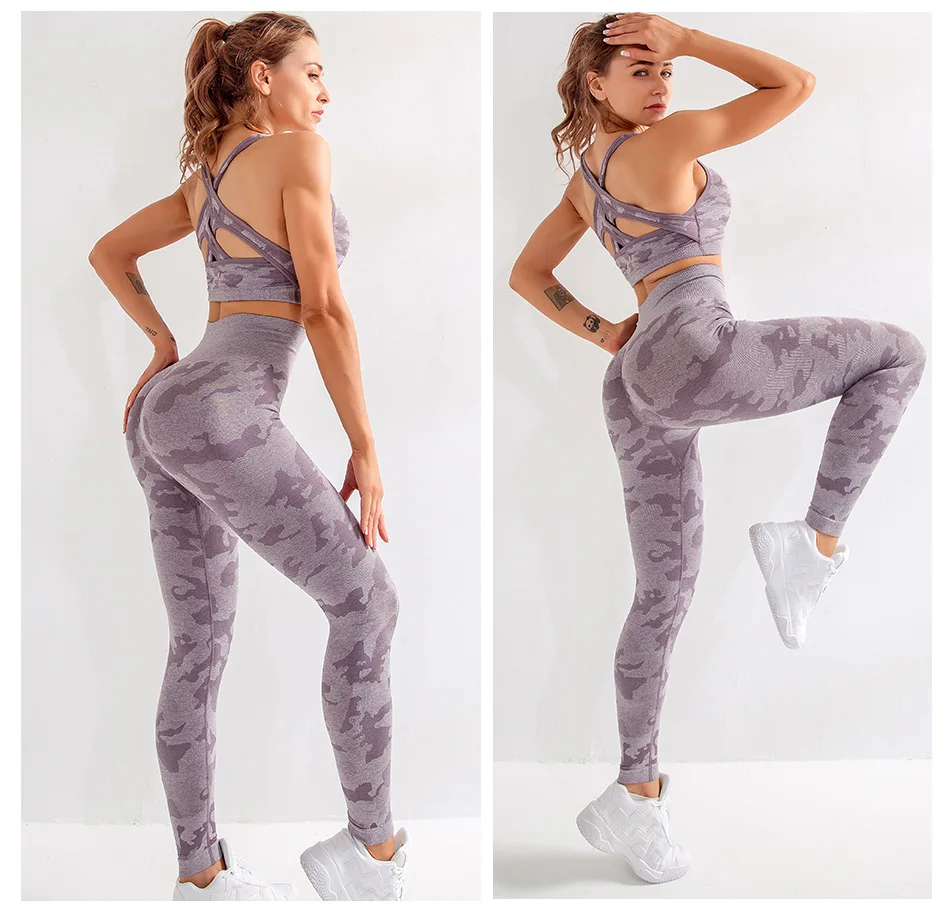 Камуфляжный комплект для йоги из 2 предметов спортивная одежда женщин занятий