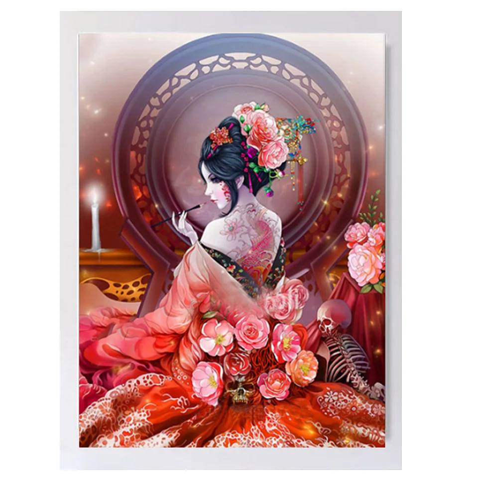 5D алмазная живопись японская гейша женщина цветок полная квадратная круглая