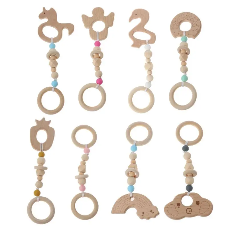 

Baby Play Gym Nursing Cartoon Animal Wooden Teether Chew Beads Teething Wood Rattles Toys Teether Montessori 63HE
