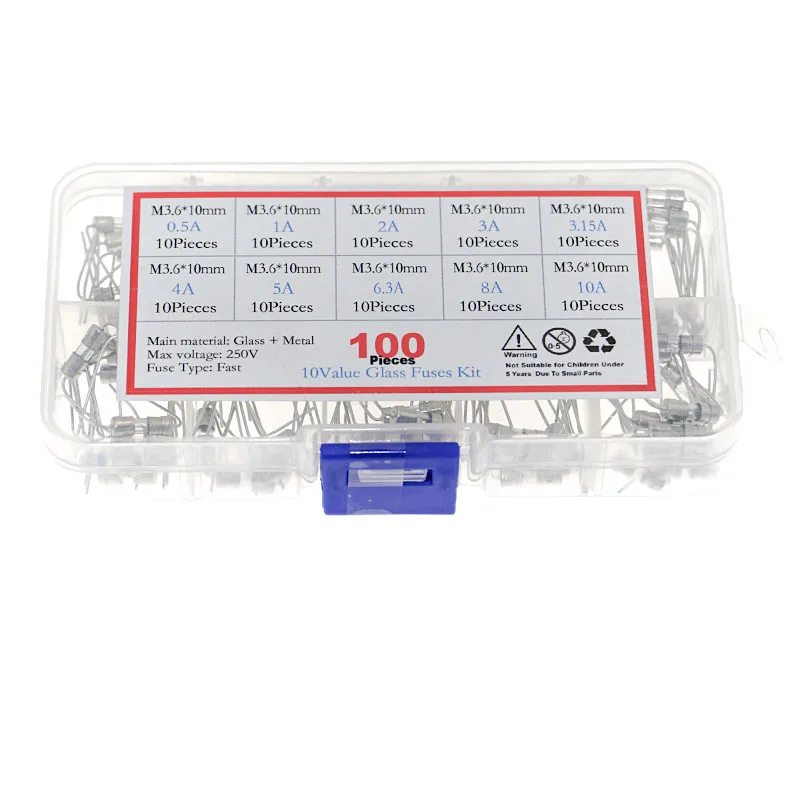 

Стеклянные Предохранители 100 в коробке 5x20 мм, 0, 25 А-6 А, вставленная защита цепи, смешанный предохранитель