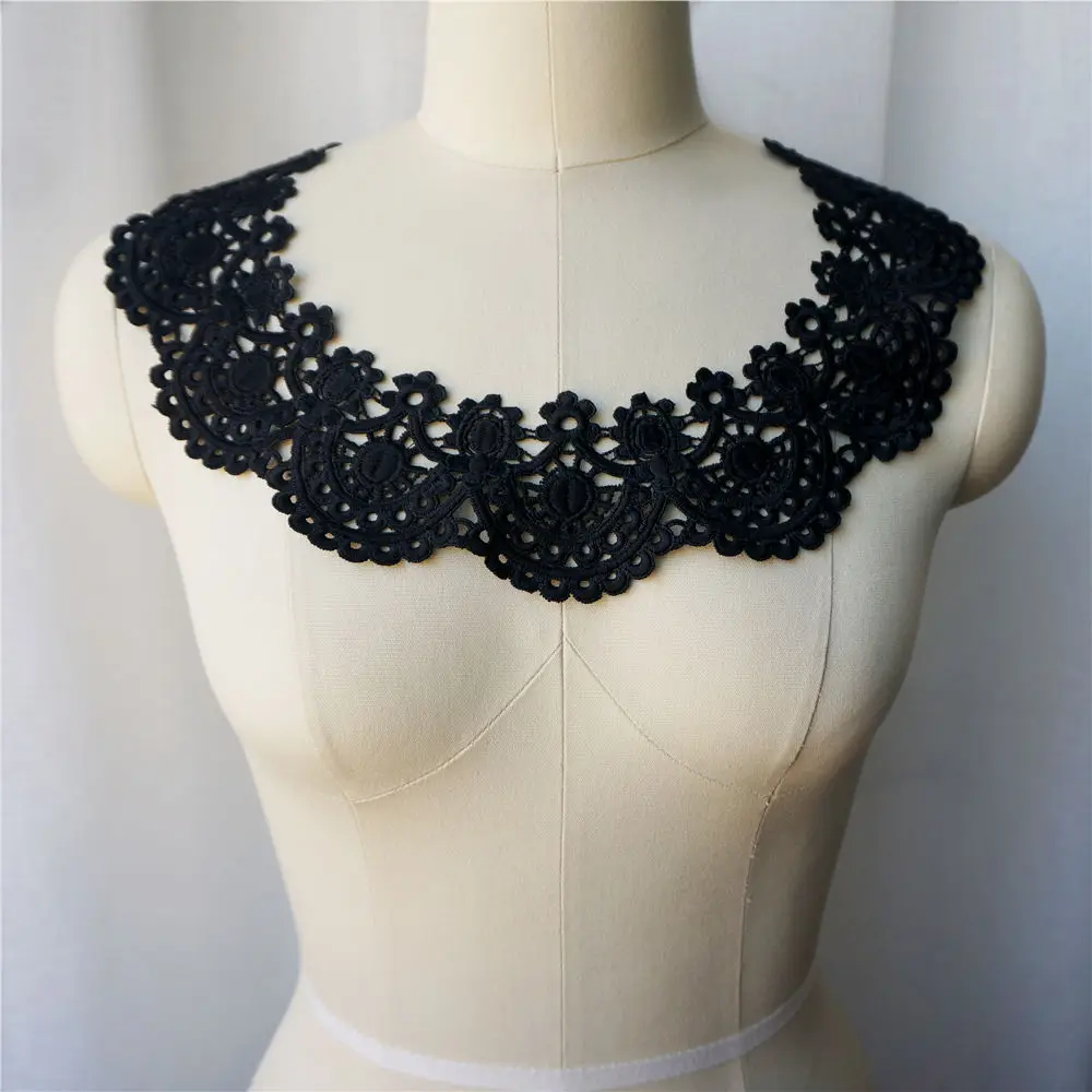 Белый красный черный круглый воротник из ткани с вышитыми аппликациями нашивка