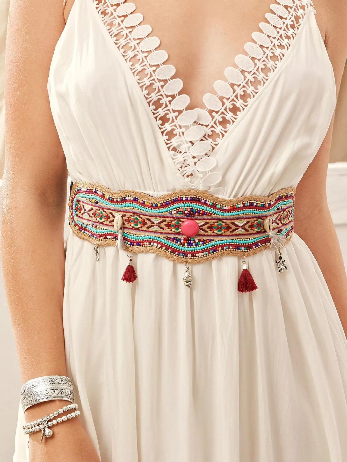 

Bohemian Ethnic Elastic Belly Chains Wide Corset Women Beads Waistbands Dress Belt Dance Body Chain Gypsy Indian Tribal Jewelry
