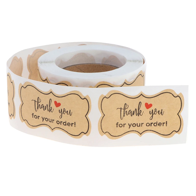 

250pcs/roll Paper Thank You For Your Order Stickers Seal Labels Multifunction Packaging Red Heart Kraft Paper Sticker Label