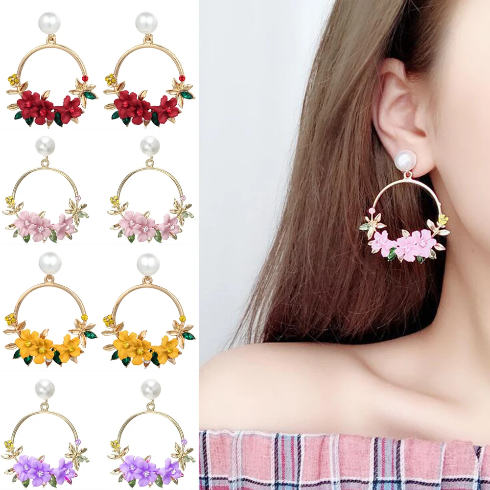 Boho Цветок геометрический горный хрусталь жемчуг Висячие серьги для женщин