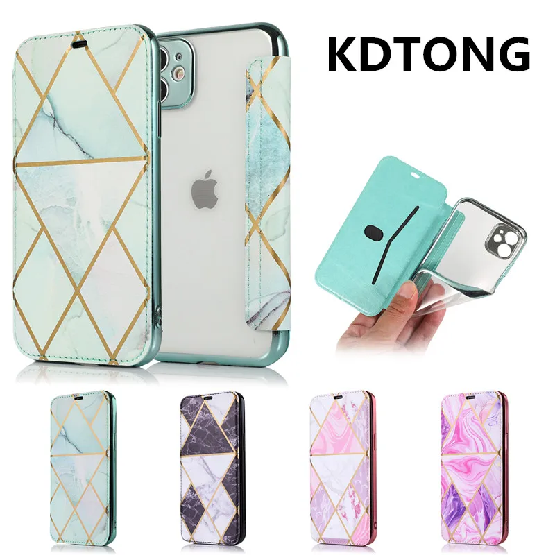 

Phone Case for iPhone 12 11 Pro Max XR X XS SE 2020 7 8 Plus Geometric Marble Flip Leather Cover Card Holder Shockproof Fundas