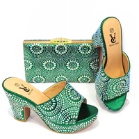 venus chan 2022 newest noble and elegant classic vintage rhinestone accessories ladies shoes and bag set in green color
