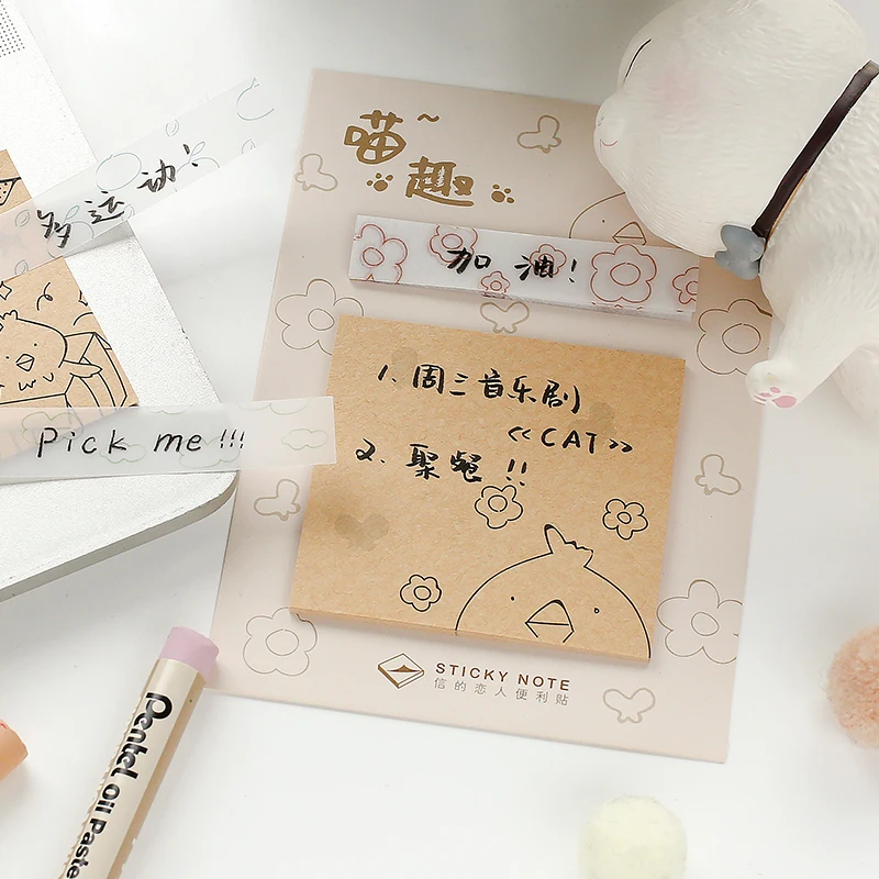 30sheets/pad Cartoon Animals Sticky Notes Flags Self-adhesive Bookmark Memo Set | Канцтовары для офиса и дома