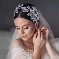 new luxury leaves design wedding hairband for women handmade princess crystal bride prom party headdress bridal headwear gifts